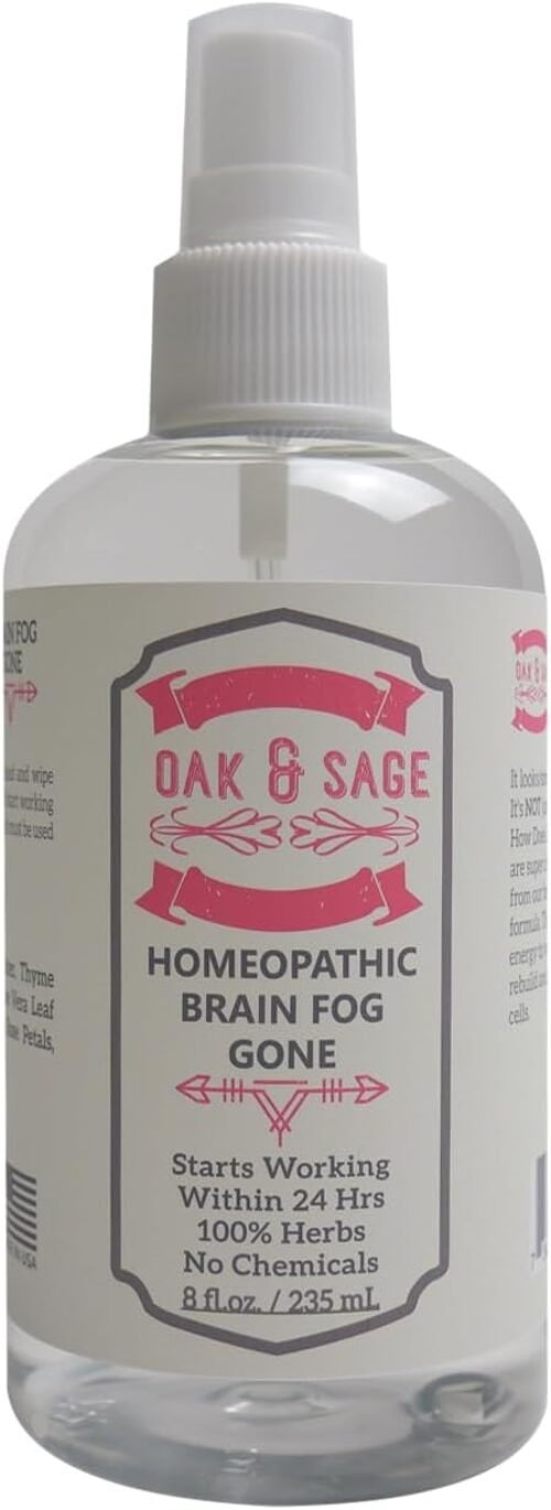 OAK & SAGE Homeopathic Brain Fog Gone – Unscented – 8oz – 100% Herbs, No Alcohol, No Chemicals