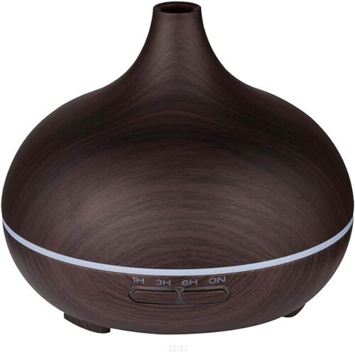Wood Grain Aroma Diffuser 300ml Dark Brown, U-MATE, Essential Oils, Ultrasonic Cool Mist Humidifier, 7 Colors Light and 4 Timing Set Up, Auto Shut-Off Function, for Office Home Study Yoga Spa