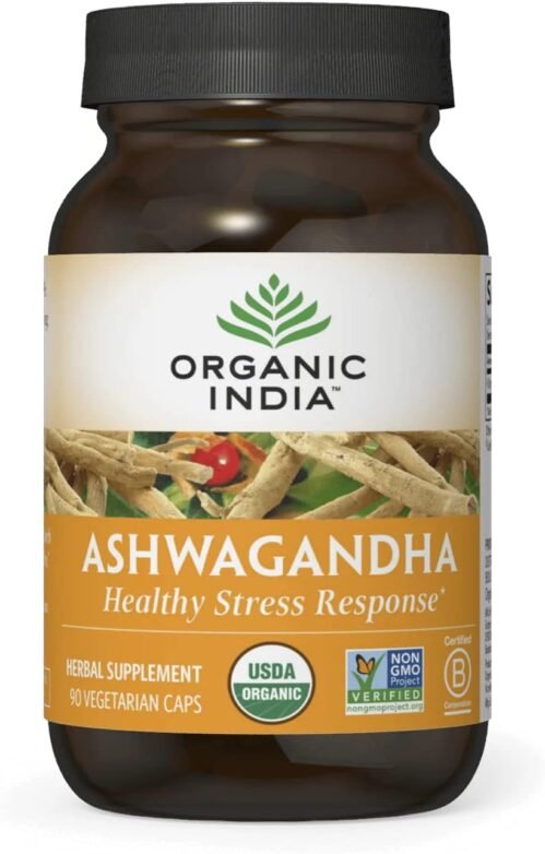 ORGANIC INDIA Ashwagandha Capsules – Organic Ashwagandha Supplement – Vegan Ashwagandha Root, Gluten-Free, Kosher, Non-GMO, Supports Stress Relief, Energy, and Sleep – 90 Capsules