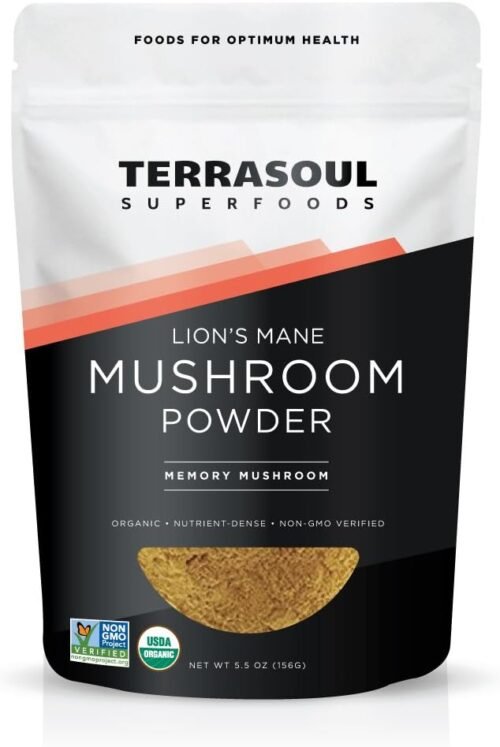 Terrasoul Superfoods Organic Lion’s Mane Mushroom Powder (4:1 Extract), 5.5 Ounces