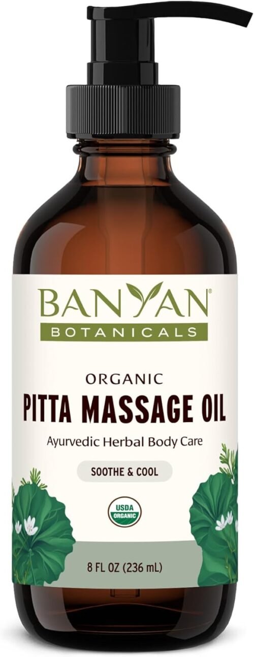 Banyan Botanicals Pitta Massage Oil – Organic Massage Oil Infused with Ayurvedic Herbs – with Gotu Kola and Guduchi (Tinospora cordifolia) – 8 oz. – Non-GMO Sustainably Sourced Abhyanga Massage Oil