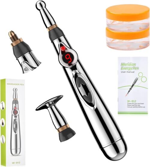 3-in-1 Massage Acupuncture Pen, Electronic Pain Relief Therapy, Meridian Energy Massager Pen Self Massage Tools Muscle Healing with Massaging Gel