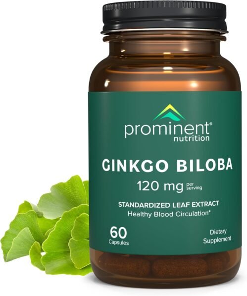 Prominent Nutrition Ginkgo Biloba 120mg – Ginkgo Biloba Leaf Extract, Herbal Supplements to Help Support Memory & Focus- Vegan, Non-GMO, Gluten-Free, Soy-Free, 60 Day Supply
