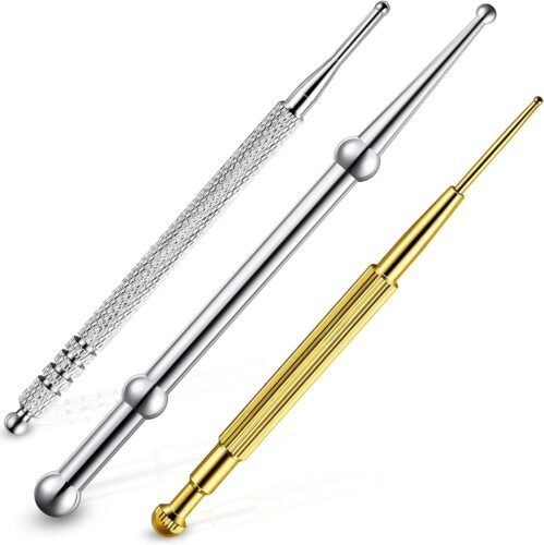 3 Pieces Facial Reflexology Massage Tool Stainless Steel Manual Acupuncture Pen Retractable Acupuncture, Stainless Steel Double Headed Spring Loaded Ear and Body Point Probe Pen
