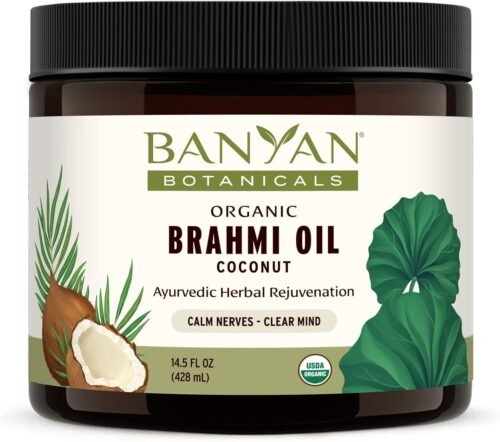 Banyan Botanicals Brahmi Oil in Coconut Base – Organic Ayurvedic Massage Oil with Gotu Kola and Bacopa ­­– Calming Massage Oil for Focus & Relaxation – 14.5 oz NonGMO Sustainably Sourced Abhyanga Oil