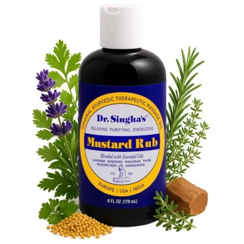 Dr. Singha’s Mustard Rub, Original Ayurvedic Relaxing, Purifying, and Energizing Massage Oil – Made in USA, 6 oz