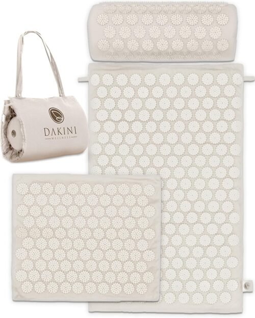 Acupressure Mat and Pillow Set with Extra Mini Accupressure Massage Mat – Acupuncture Mat Full Body – Accupoint Mat for Back Pain (Natural Cotton)