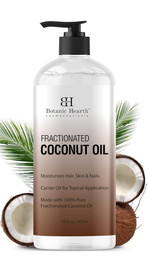 Botanic Hearth Fractionated Coconut Oil For skin 16 fl oz | Liquid Carrier Oil for Diluting Essential Oils – Skin, Lip, Body & Hair Oil Moisturize