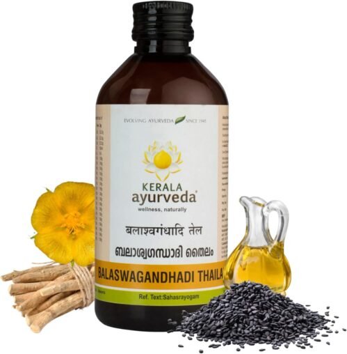 Kerala Ayurveda Balaswagandhadi Thailam – Ayurvedic Massage Oil for Body with Ashwagandha – Balances Vata and Pitta, Calms Mind, Nourishes Body & Tones Muscles, 6.76 Fl Oz