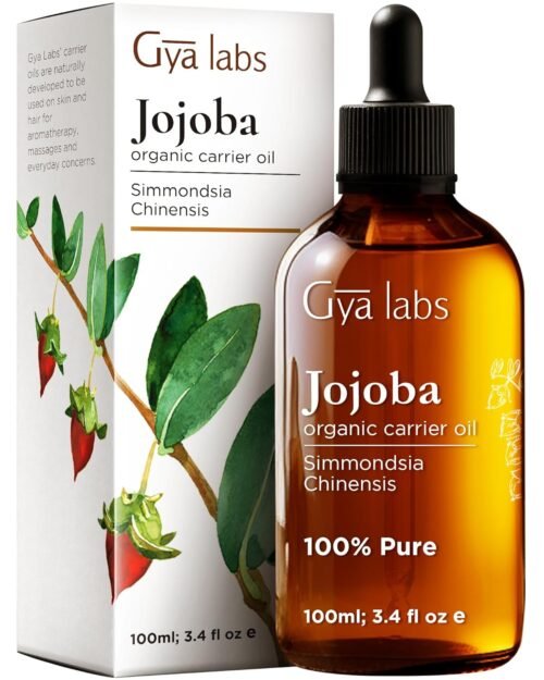 Gya Labs Organic Jojoba Oil for Hair & Skin – 100% Pure Natural Unrefined Jojoba Carrier Oil for Body, Ear Stretch, Nails, Makeup Remover & Facial Moisturizer (3.4 Fl Oz)