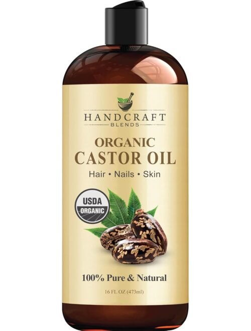 Handcraft Blends Organic Castor Oil – 16 Fl Oz – 100% Pure and Natural – Premium Grade Carrier Oil for Hair Growth, Eyelashes and Eyebrows – Hair and Body – Expeller-Pressed & Hexane-Free