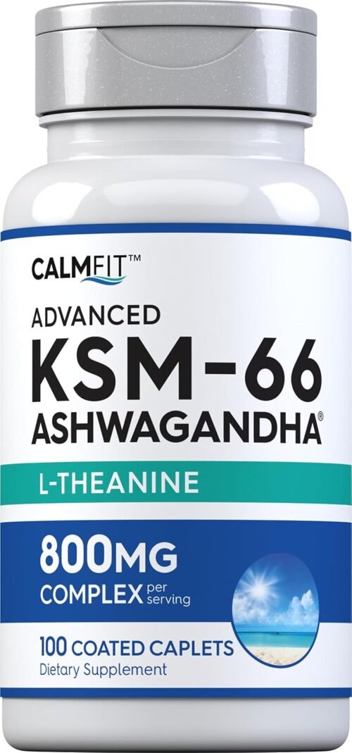 Piping Rock KSM-66 Ashwagandha L-Theanine | 800mg | 100 Caplets | Root Extract | Advanced Complex Supplement | Vegan, Non-GMO, Gluten Free
