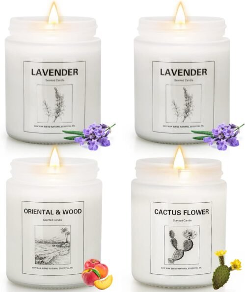 4 Pack Candles for Home Scented, Lavender Candle Set, Aromatherapy Jar Candle for Home, 28 oz 200 Hour Long Lasting, Natural Soy Wax Candles Gifts Set for Women, Birthday, Valentine, Anniversary