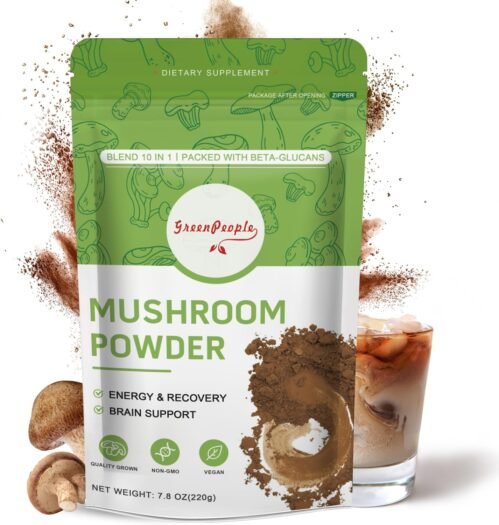Mushroom Powder Mushroom Supplement – 10-in-1 Mushrooms Lions Mane Powder with Reishi/Cordyceps/Chaga/Turkey Tail/Maitake/Complex for Cognitive Function & Immune Support 78 Servings