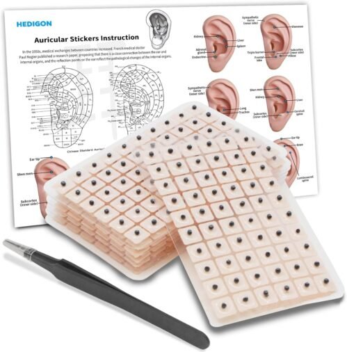 Ear Seeds Auricular Sticker kit,Acupuncture Kit Acupressure with Ears Seed 420 Pcs, Ear Chart, Tweezer