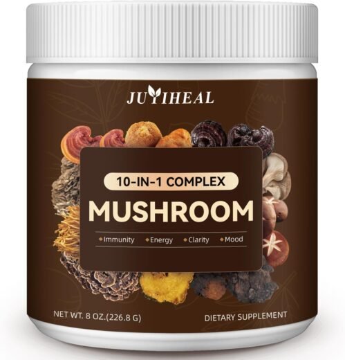 10-in-1 Mushroom Powder, Mushroom Complex – Lions Mane, Reishi, Shiitake, Chaga, Turkey Tail, Cordyceps, Maitake & More, Mushroom Supplement Powder for Energy, Memory, Focus & Immune Support 8oz