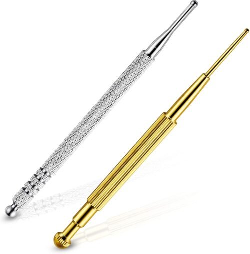 2 Pieces Facial Reflexology Massage Tool Retractable Acupuncture Pen, Stainless Steel Double Headed Spring Loaded Ear and Body Point Probe Pen (2 Pieces)