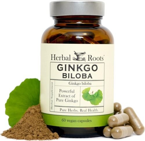 Herbal Roots Organic Ginkgo Biloba Made with Pure Organic Ginkgo Leaf and Extract – 60 Vegan Capsules