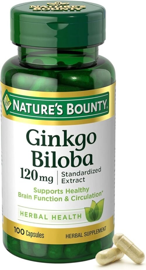 Nature’s Bounty Ginkgo Biloba Capsules 120mg, Memory Support Supplement, Supports Brain Function and Mental Alertness, 100 Capsules
