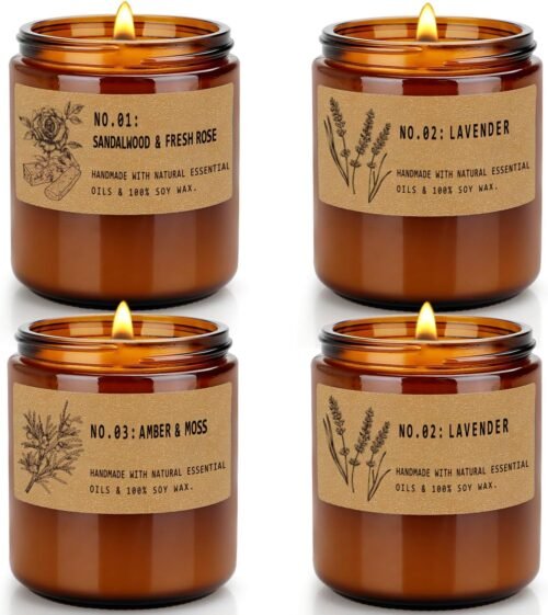 Candles for Home Scented, 4 Pack Candle Gifts for Woman, Large Lavender Rose Amber Aromatherapy Scented Candles, 220H Long Lasting Soy Wax Candle Set for Mother’s Day, Birthday, Anniversary, Men