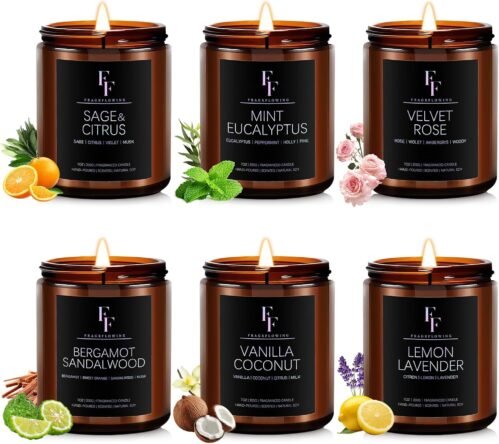 Scented Candles Set, Soy Wax 6 Pack 42 Oz Aromatherapy Candles Gift Set for Women Men (Sage/Vanilla/Lemon/Sandalwood/Mint/Rose