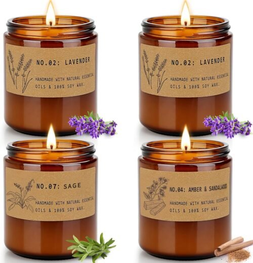 Aromatherapy Candles for Home Scented, Candle Gift Set for Stress Relief | Meditation | Yoga | SPA | Relaxing, Amber Jar Candles for Women, Birthday, Valentine, Mother’s Day, 7.1 oz – Pack of 4