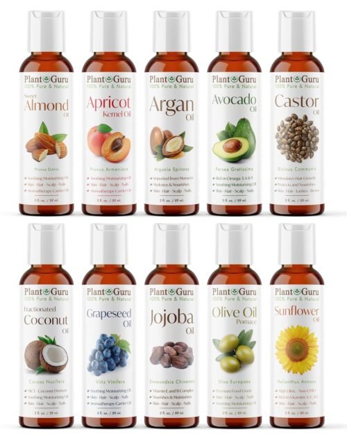 Top 10 Carrier Oil Variety Set 2 oz – Cold Pressed 100% Pure Natural, Sweet Almond, Apricot Kernel, Argan, Avocado, Castor, Fractionated Coconut, Grapeseed, Jojoba, Olive and Sunflower.