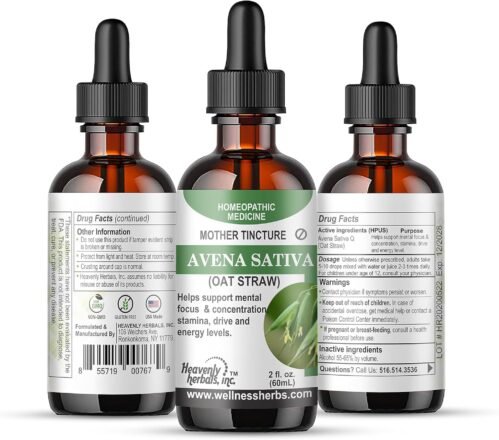 Heavenly Herbals, Inc. Avena Sativa Q- Homeopathic Mother Tincture | Wild Oats | Helps Support Mental Focus & Concentration, Nervous Exhaustion | 2 Fl. Oz WellnessHerbs Ships from USA.