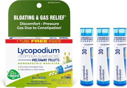 Boiron Lycopodium Clavatum 30C Homeopathic Medicine for Relief from Bloating, Gas Relief, and Stomach Pressure or Discomfort – 3 Count (240 Pellets)