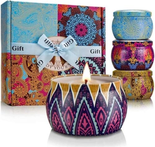 Scented Candles Gift Set, 8% Essential Oil, 4 Pack Aromatherapy Candle, Stress Relief Gifts for Women,120H Burning, Candles for Home Scented, Ideal for Birthday, Christmas, Thanksgiving, Mother’s Day